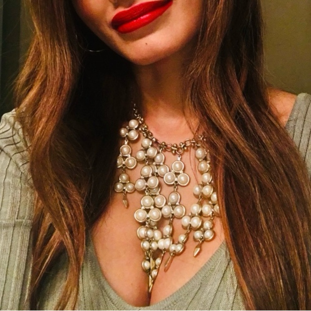 Stella & Dot Gold and White Necklace with Statement Design Worn Once
